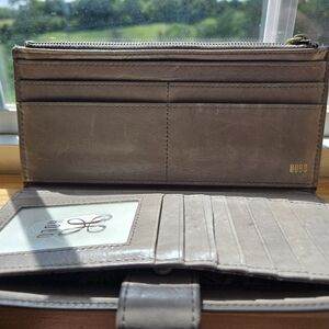 HOBO Gray Leather Wallet with Slim Design and Card Slots